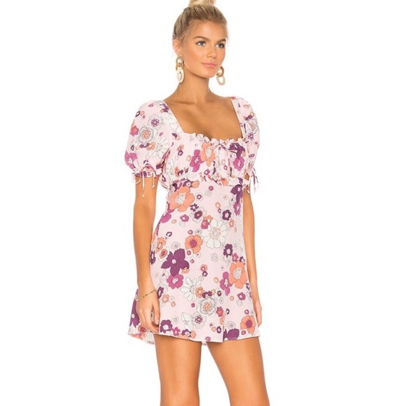 For Love & Lemons Magnolia Floral Mini Dress Cottage Core Retro 70s Size Small - Picture 5 of 16